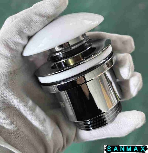 Донний клапан для умивальника універсальний Koer PW-01-11 Хром Біла керамічна накладка (KR3405) KR3405 фото