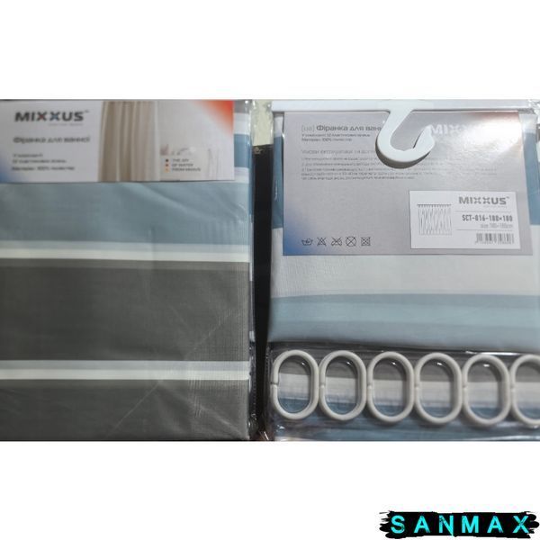Шторка для ванної Mixxus SCT-016-180x180 з поліестеру (Візерунок "Смужка" біло-блакитна) (AC3586) AC3586 фото