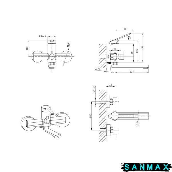 Змішувач для ванни Mixxus Lord 009 Euro Графіт (MI7140) MI7140 фото
