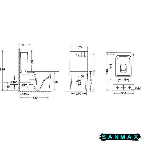 Чаша унітазу-компакту Mixxus Quadro-0403-R Bowl 640х360х835 Rimless без сидіння (MI8341) MI8341 фото