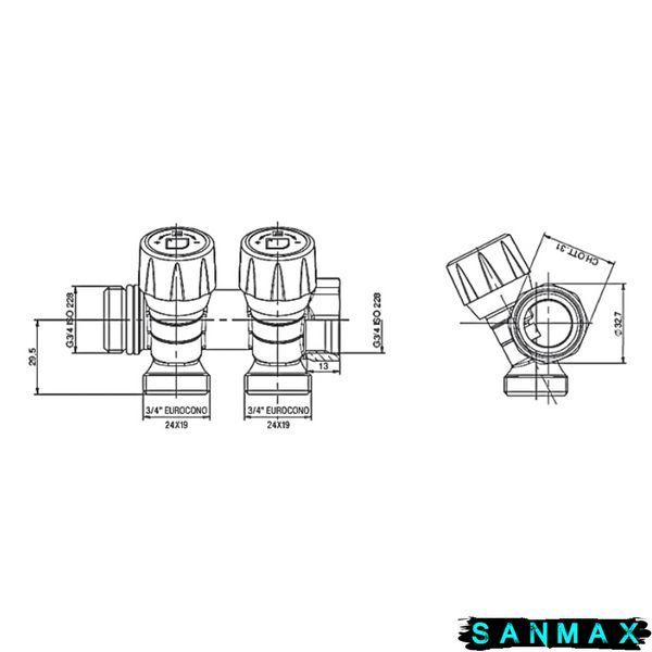 Колектор буксовий 3/4 -2 виходи R809-02 Roho (RO0249) RO0249 фото