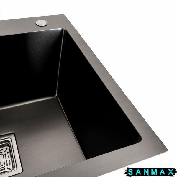 Кухонна інтегрована мийка Platinum Handmade 7843B L PVD Квадратний сифон, два отвори. 00003740 фото