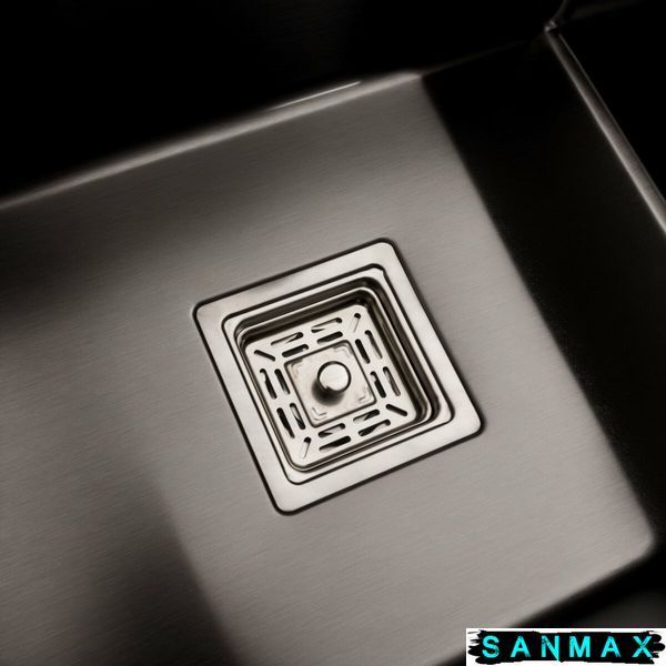 Кухонна інтегрована мийка Platinum Handmade 7843B L PVD Квадратний сифон, два отвори. 00003740 фото