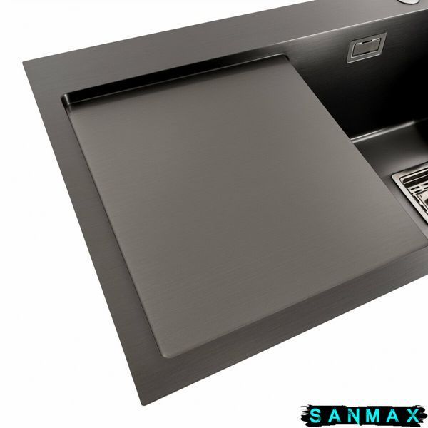 Кухонна інтегрована мийка Platinum Handmade 7843B L PVD Квадратний сифон, два отвори. 00003740 фото