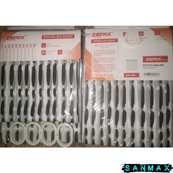 Шторка для ванної Zerix SCP-013-240x200 з PEVA (поліетиленвінілацетату) (Візерунок "Клітина" сіра) (ZX6086) ZX6086 фото