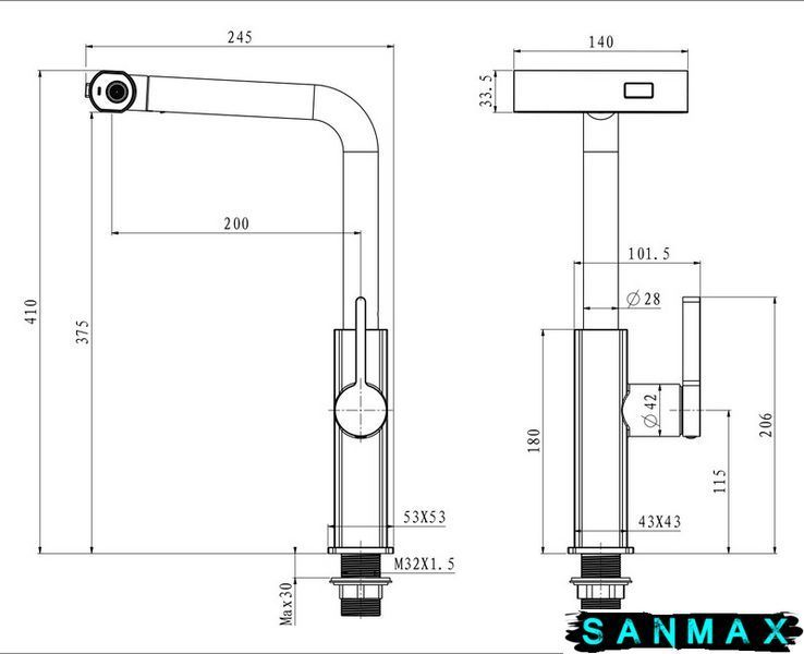 Змішувач для кухні з висувною лійкою Mixxus Premium Hammer 014 Чорний (MI6954) MI6954 фото