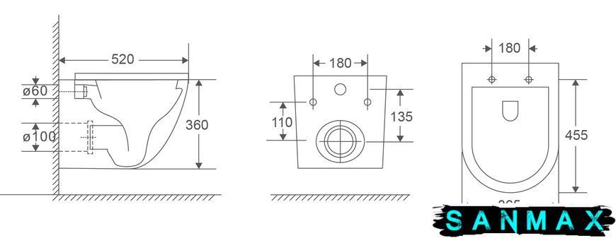 Унітаз підвісний Mixxus Premium Ellipse-0303-R Чорний 520x365x360mm, система змиву Rimless (MP6464) MP6464 фото