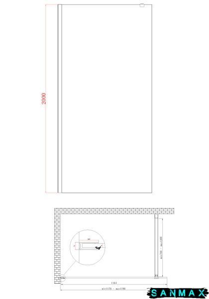 Душова перегородка Koer SR SP01-120x200-TR-01 Walk-In прозоре скло Easy Clean 8мм, хром (KR5394) KR5394 фото