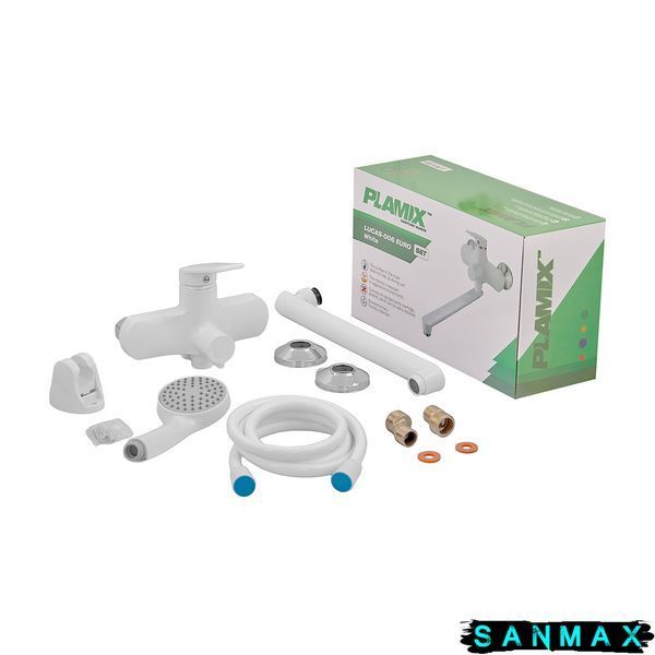 Змішувач для ванни Plamix Lucas-006 Euro Set Білий з шлангом, лійкою та кронштейном (PM0709) PM0709 фото