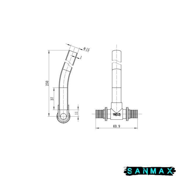 Трубка Т-подібна для приєднання радіатора Koer KA.D16-16-250 (KR4905) KR4905 фото