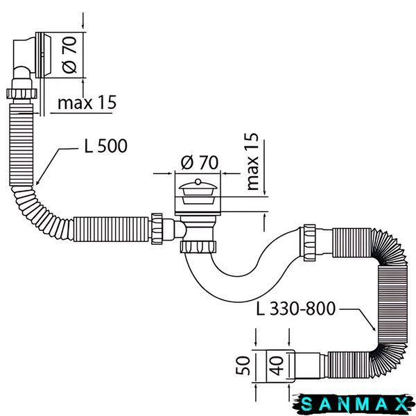 Сифон для ванни Mixxus SV-01-A 1 1/2" прямоточний з випуском та переливом (MI8201) MI8201 фото