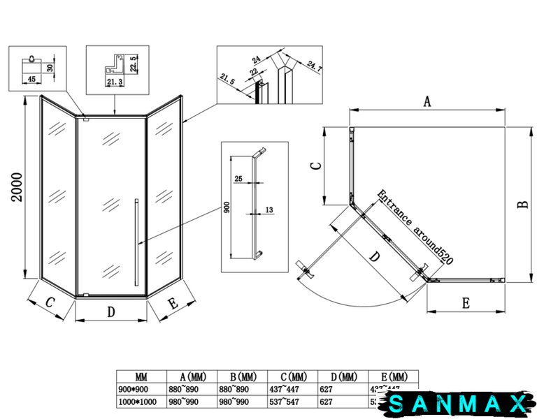 Душова кабіна без піддону Koer SR SC06-90x90x200-TR-07 прозоре скло Easy Clean 8мм, графіт (KR5366) KR5366 фото