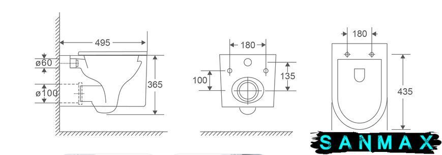 Унітаз підвісний Mixxus Premium Topper-0101-T3 495x355x375mm, система змиву Tornado 1.0 (MP6476) MP6476 фото