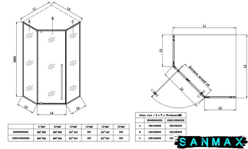 Душова кабіна без піддону Koer SR SC06-90x90x200-TR-07 прозоре скло Easy Clean 8мм, графіт (KR5366) KR5366 фото
