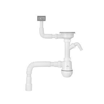 Сифон для кухонної мийки Kroner KRP KS02-1WHI 3 1/2"х40/50 мм з відводом для пральної машини, з квадратним переливом CV034316 фото
