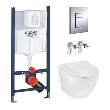 Комплект 4 в 1: Інсталяція GROHE Solido 3 в 1 3884966Q + Унітаз безобідковий Kroner Harz WHI493736 RIMLESS з сидінням Slim Duroplast/Soft-close/ Quick relase KH493736WHIR (3884966KH493736) 3884966KH493736 фото