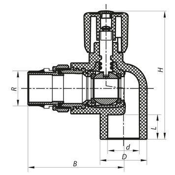 Кран радіаторний 20x1/2 кутовий з прокладкою "антіпротечка" PPR KOER K0161.PRO (KP0207) KP0207 фото