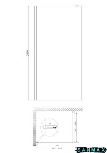 Душова перегородка Koer SR SP01-90x200-TR-01 Walk-In прозоре скло Easy Clean 8мм, хром (KR5392) KR5392 фото