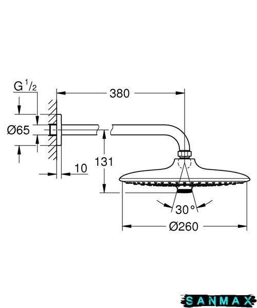 Верхній душ з настінним кронштейном Grohe Euphoria (26458000) 26458000 фото