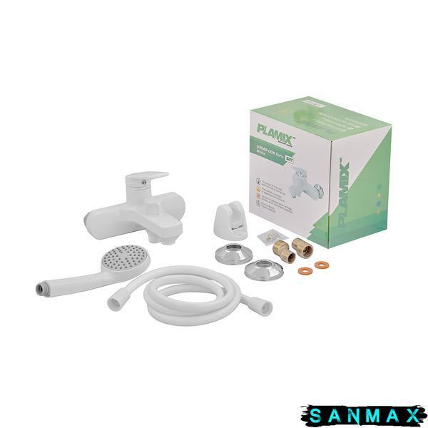 Змішувач для ванни Plamix Lucas-009 Euro Set Білий з шлангом, лійкою та кронштейном (PM0708) PM0708 фото