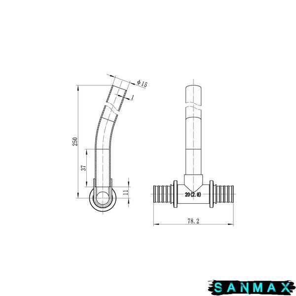 Трубка Т-подібна для приєднання радіатора Koer KA.D20-20-250 (KR4906) KR4906 фото