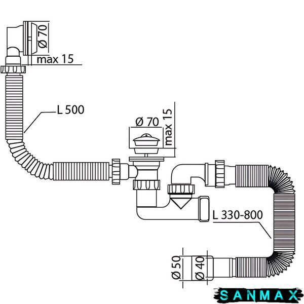 Сифон для ванни Mixxus SV-02-A 1 1/2" з ревізією, випуском та переливом (MI8202) MI8202 фото
