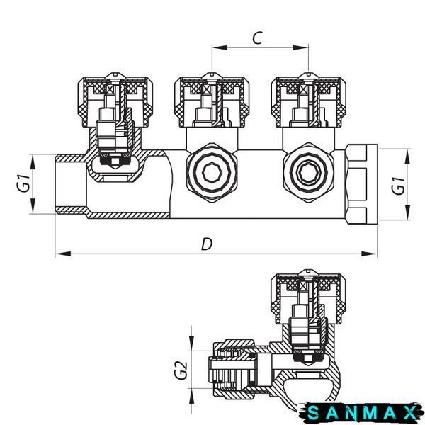 Колектор вентильний з фитингом Koer KR.1122-3 1"x3 ways (KR2654) KR2654 фото