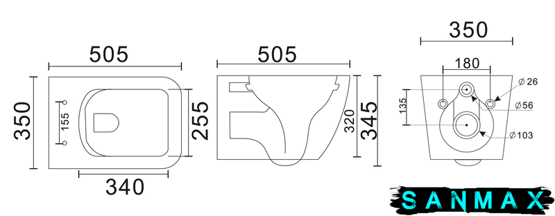 Унітаз підвісний Mixxus Premium Quadro-0305-R Сірий 510x350x345mm система змиву Rimless (MP6656) MP6656 фото