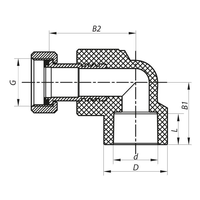 Кутник PPR ВР 20x1/2F з накидною гайкою Koer K0144.PRO 35/210 (KP0182) KP0182 фото