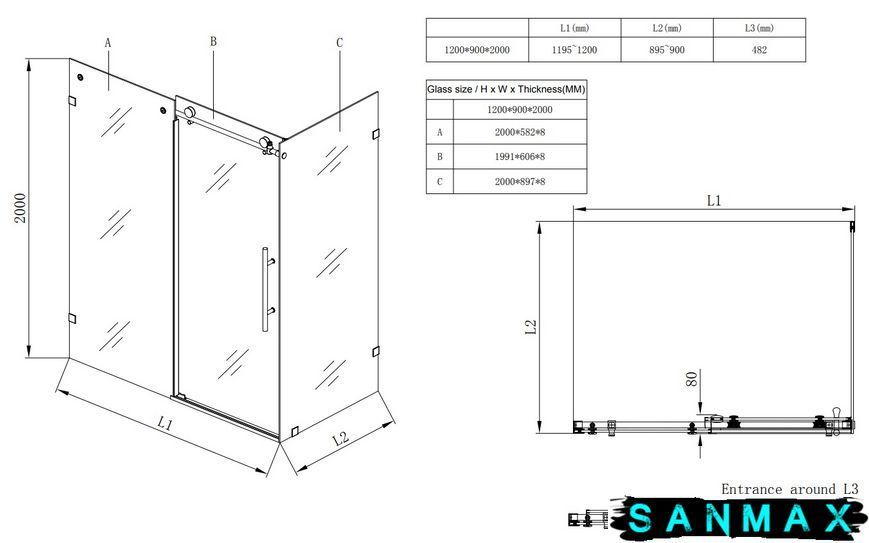 Душова кабіна без піддону Koer SR SC07-120x90x200-TR-01 прозоре скло Easy Clean 8мм, хром (KR5370) KR5370 фото