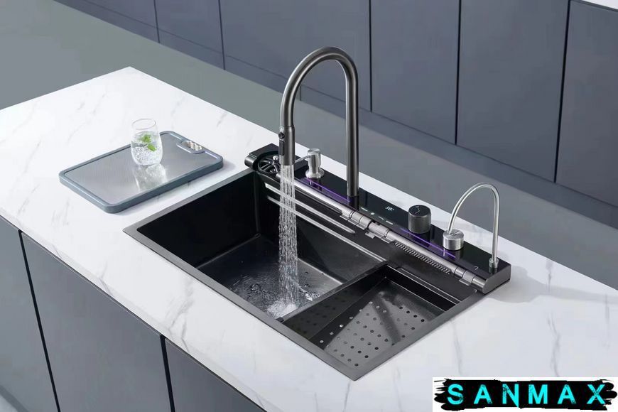 Кухонна інтегрована мийка Mixxus Premium MH7546-Set-07 Decor Nano-Чорний з вбудованим змішувачем (MX9578) MX9578 фото