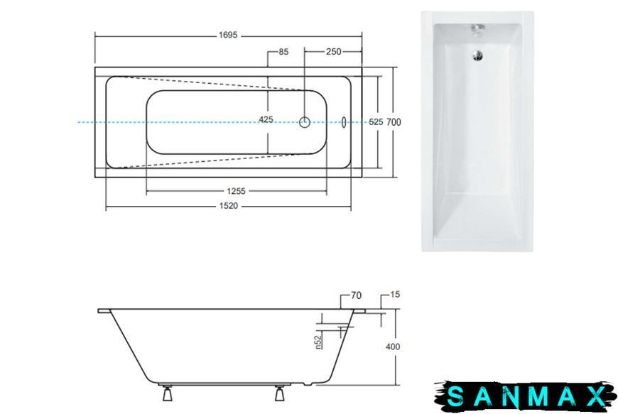 Ванна акрилова Besco Modern Slim 170х70 (соло) без ніг #WAM-170-SL фото
