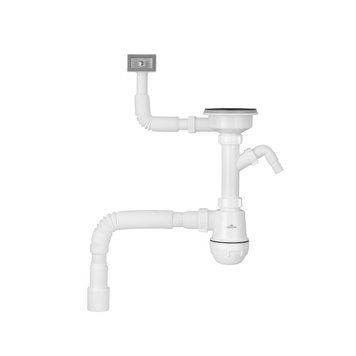Сифон для кухонної мийки Kroner KRP KS02-1BLK 3 1/2"х40/50 мм з відводом для пральної машини, з квадратним переливом CV034315 фото
