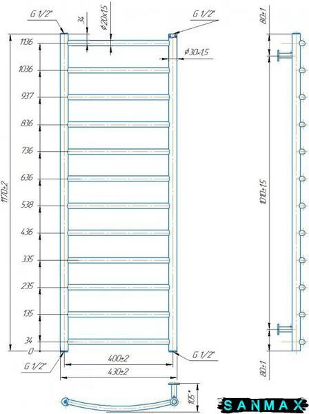 Водяна сушарка для рушників Маріо&nbsp;Inox&nbsp;Класік1170х430/400 1.8.044559.P фото
