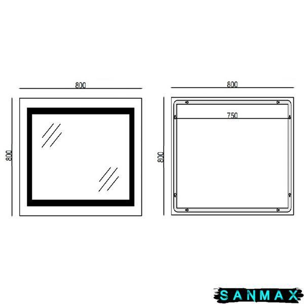 Дзеркало Mixxus Warm MR02-80x80 з Led Touch, Anti-fog, димером, регулюванням яскравості, годинником (MI6934) MI6934 фото