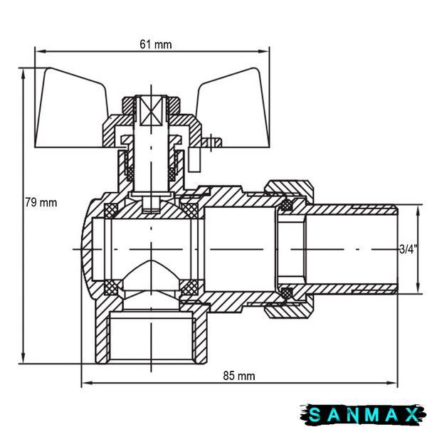 Кран з американкою кутовий 3/4 "антіпротікання" Koer KR.228-Gi Червоний метелик (KR0194) KR0194 фото