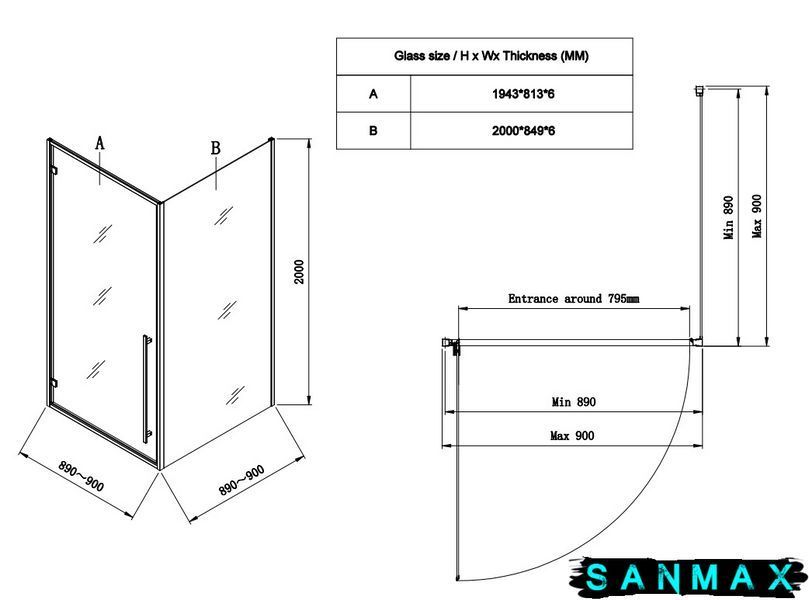 Душова кабіна без піддону Koer SR SC08-90x90x200-TR-01 прозоре скло Easy Clean 6мм, хром (KR5371) KR5371 фото