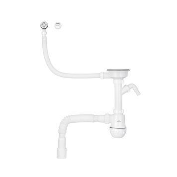 Сифон для кухонної мийки Kroner KRP KS02R-1WHI 3 1/2"х40/50 мм з відводом для пральної машини, з круглим переливом CV034318 фото