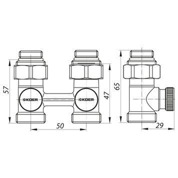 Вузол нижнього підключення радіатора прямий 3/4'' (комплект) Koer KR.1131 (KR2815) KR2815 фото