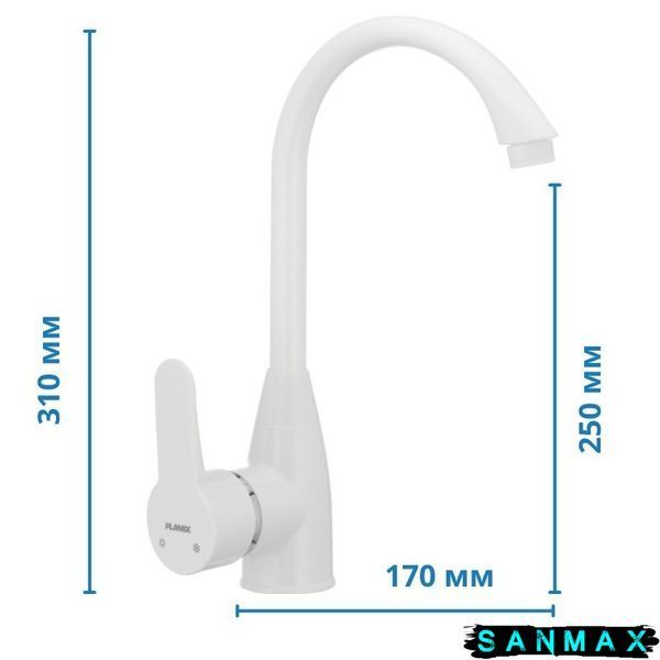 Змішувач для кухні на гайці Plamix Mario-011 (без підводки) Білий (PM0014) PM0014 фото
