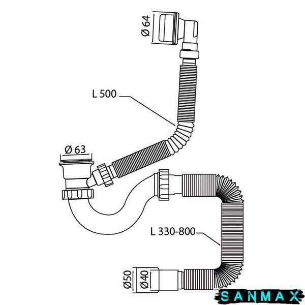 Сифон для ванни Mixxus SV-03-A 1 1/2" прямоточний з пластиковим випуском та переливом (MI8200) MI8200 фото