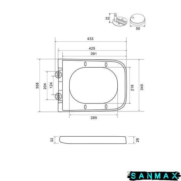 Кришка для унітазу Mixxus Premium Seat Cover Quadro-2004 Gray 425х358х32mm дюропласт Сіра (MP6686) MP6686 фото