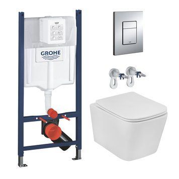 Комплект 4 в 1: Інсталяція GROHE Solido 3 в 1 3884966Q + Унітаз безобідковий Kroner Eifel WHI483429 TORNADO з сидінням Slim Duroplast / Soft-close / Quick relase KE483429WHIT (3884966KE483429) 3884966KE483429 фото
