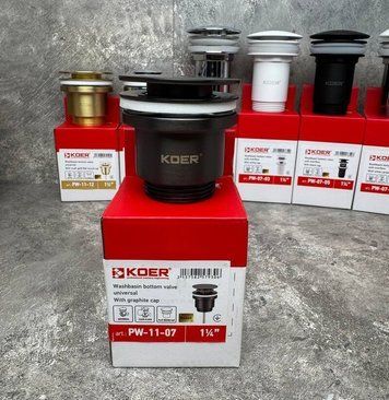 Донний клапан для умивальника універсальний Koer PW-11-07 Графіт (KR5793) KR5793 фото