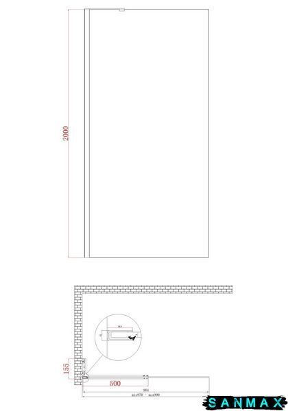 Душова перегородка Koer SR SP02-100x200-TR-12 Walk-In проз.скло Easy Clean 8мм, Матове Золото (KR5396) KR5396 фото