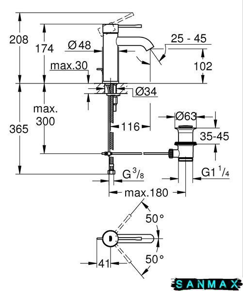 Одноважільний змішувач для умивальника 3/8" S-розміру Grohe Essence (24171001) 24171001 фото