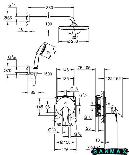 Вбудована душова система Grohe BauEdge з Tempesta 250 (25290000) 25290000 фото