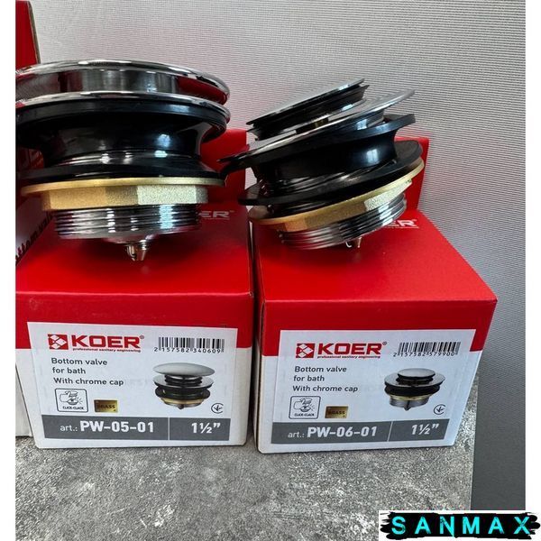 Донний клапан для ванни Koer PW-05-01 1 1/2 Хром (KR3406) KR3406 фото