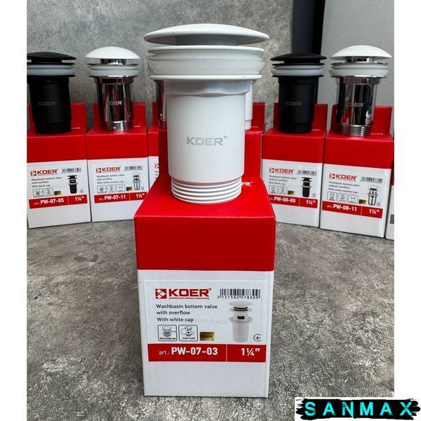 Донний клапан для умивальника з переливом Koer PW-07-03 Білий (KR5783) KR5783 фото