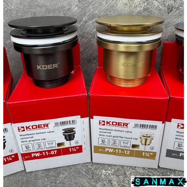 Донний клапан для умивальника універсальний Koer PW-11-07 Графіт (KR5793) KR5793 фото